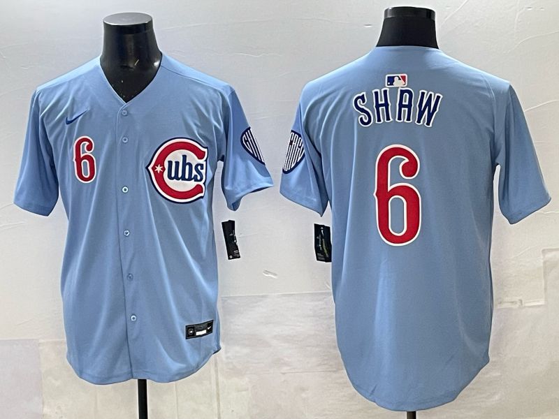 Men Chicago Cubs #6 Shaw Light blue Throwback Nike MLB 2025 jersey 05